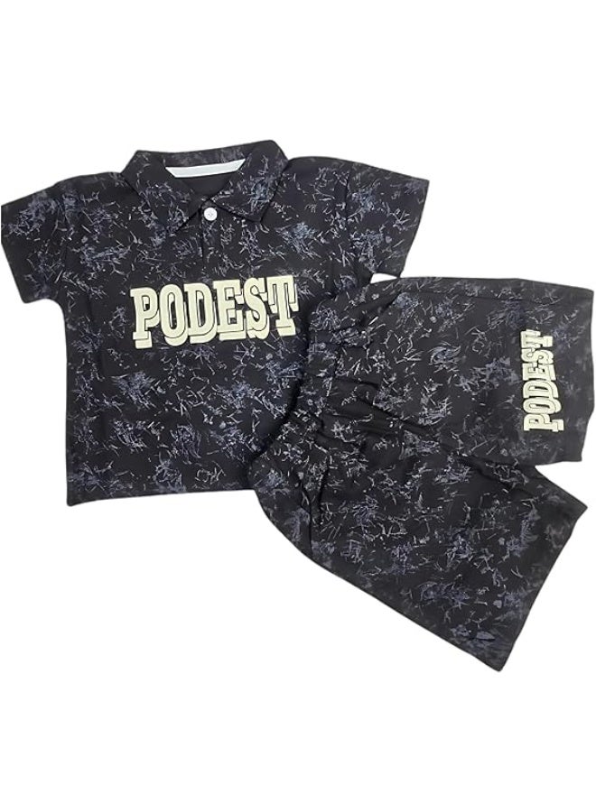 MINIIMODZ MINII MODZ Podest Print Black Short Pant & Half Sleeve T-Shirt Set for Boys | Casual & Festive Wear - Image 1